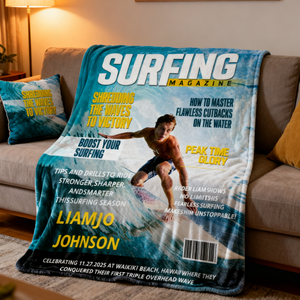 Personalized Surfing Magazine Cover Blanket  Unique Gifts For Surfing Lover
