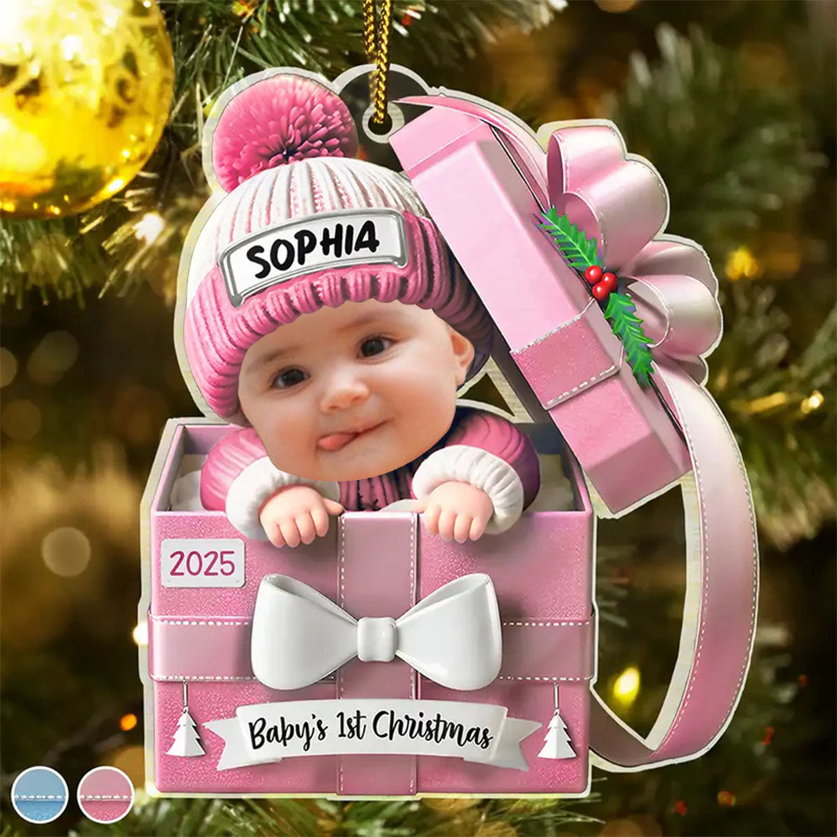 Baby First Christmas, Baby Reveals, Gift Box - Personalized Custom Shaped Acrylic Ornament