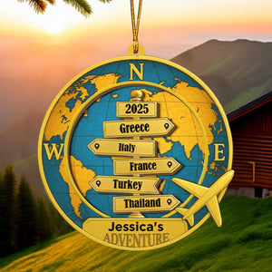 Destinations Of 2025 Personalized Double Layer Wood Ornament, Gift For Travel Enthusiasts