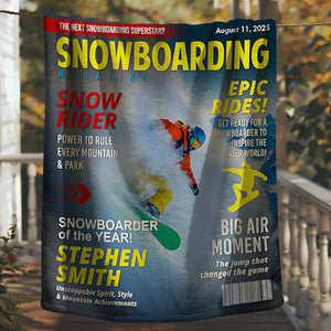 Custom Snowboarding Magazine Cover Blanket– Snowboard Gift, Gift for Snowboard Lovers