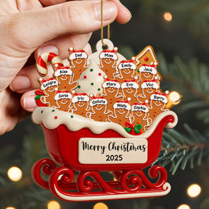 Merry Christmas Family Cookie Sleigh Ornament, Custom Wood Ornament, Gift For Families