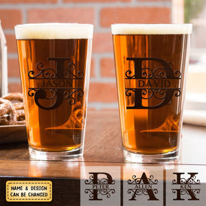 Personalized Minimalist Monogram Vintage Style Beer Glass