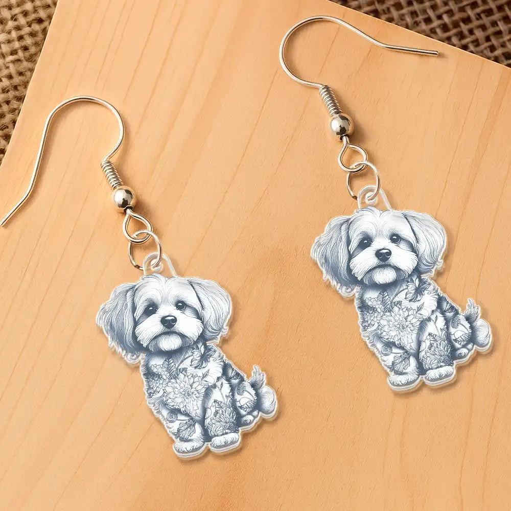 Personalized Chinoiserie Toile Dog Mom Cat Mom Cutout Earrings