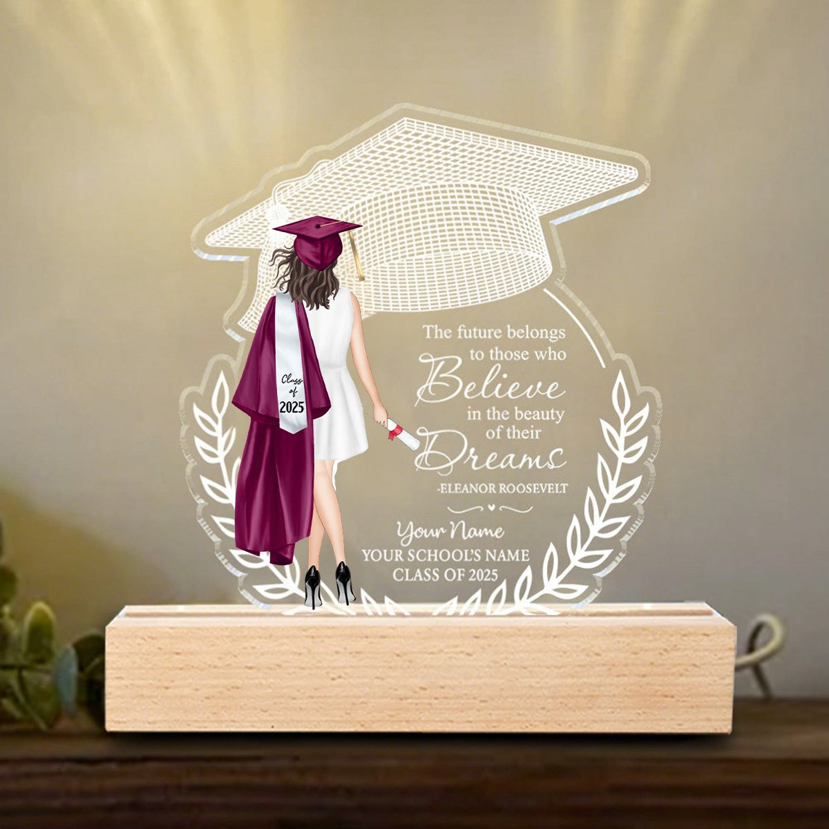 Personalized LED Light For Her Personalized Acrylic Plaque High School College Graduation Gift