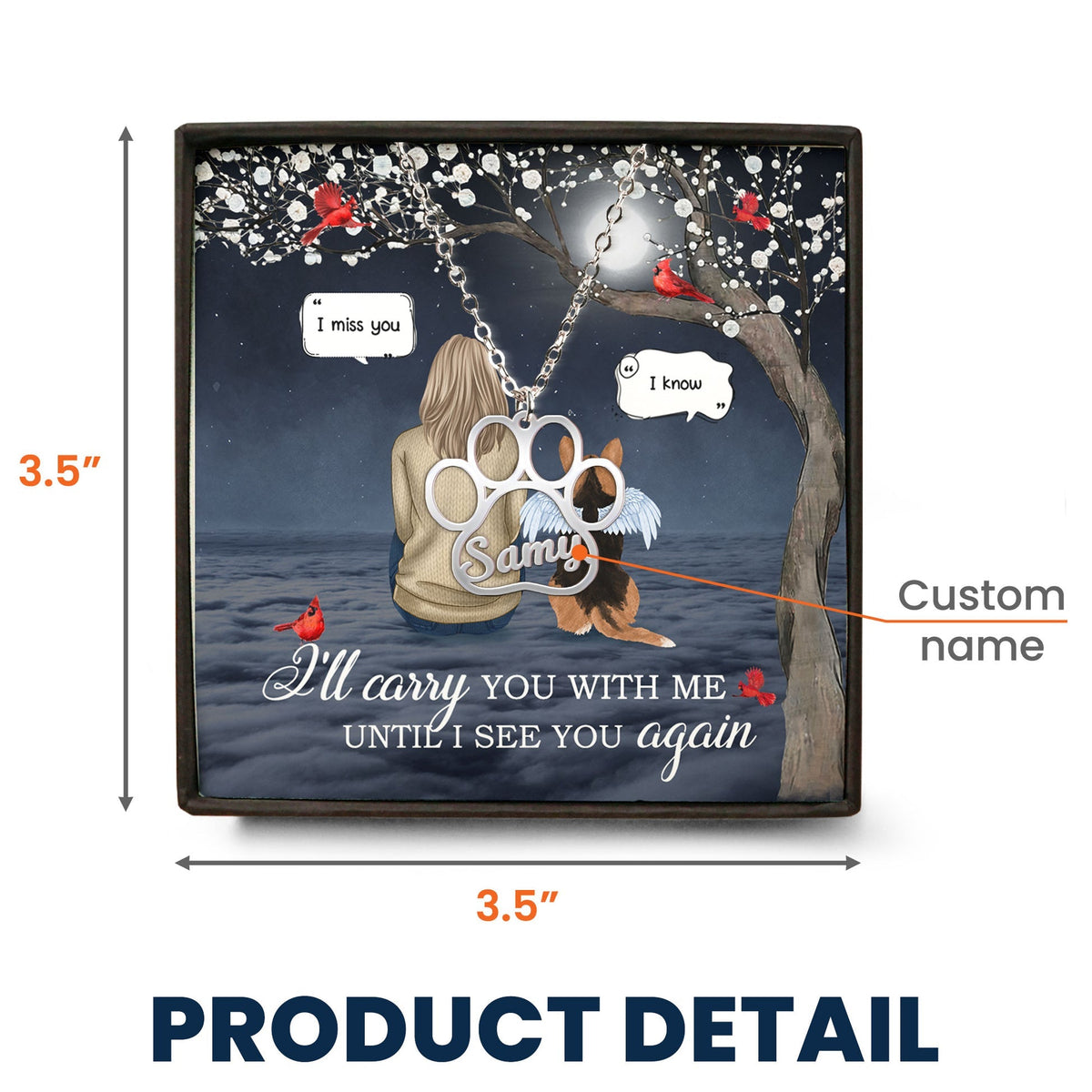 I'll Carry You With Me Pet Memorial - Personalized Dog Paws Shapes Necklace