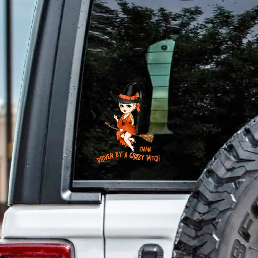Personalized Witch Hat Cartoon Character Weatherproof Car Sticker Halloween Birthday Gift