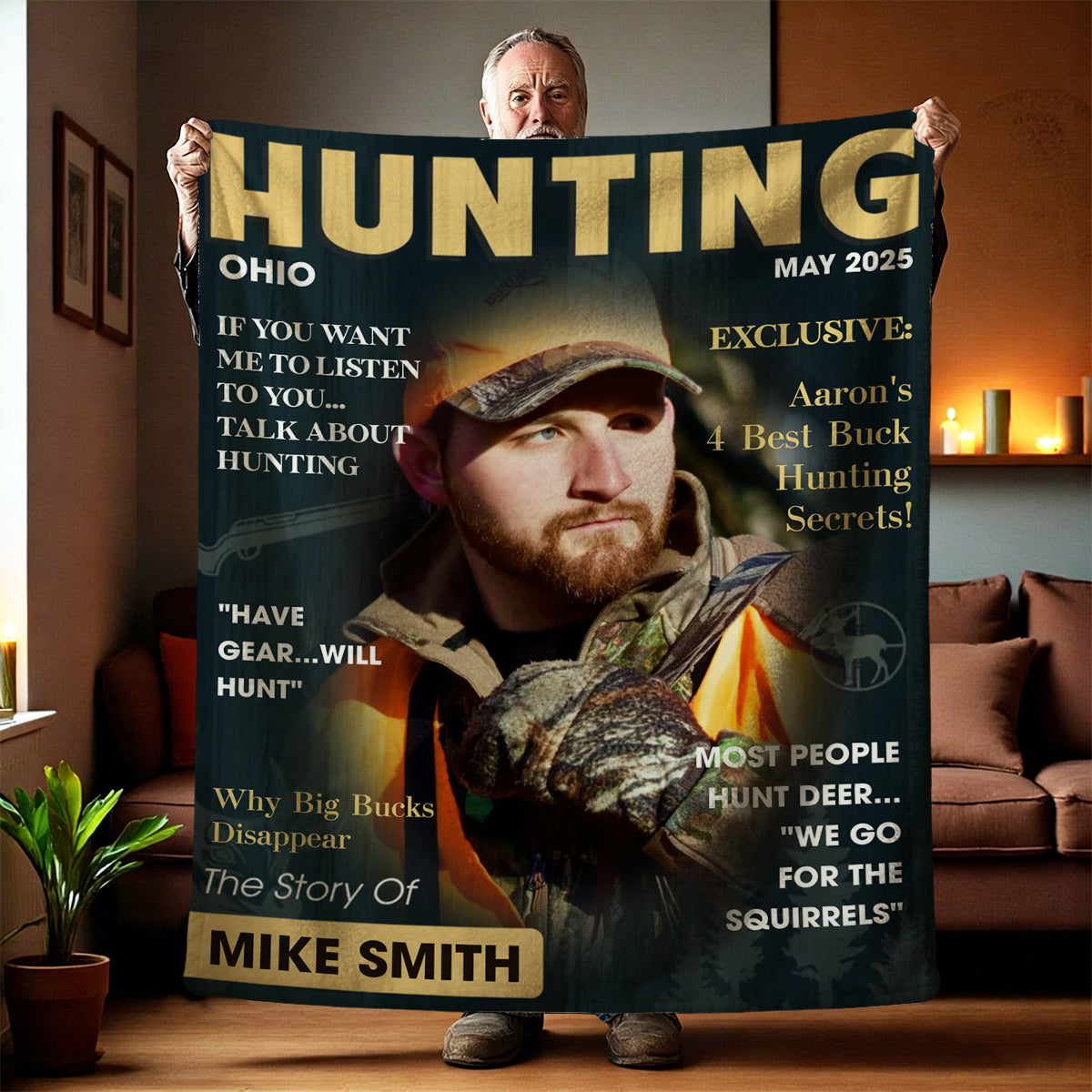 Personalized Hunter Magazine Cover Blanket, Custom Gift For Hunter, Hunting Gift For Man