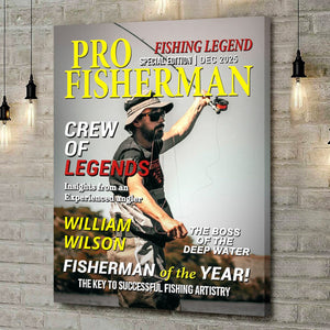Custom Photo Hooked On Greatness Fishing Magazine Cover, Personalized Fishing Gifts for Men, Funny Gift for Fisherman