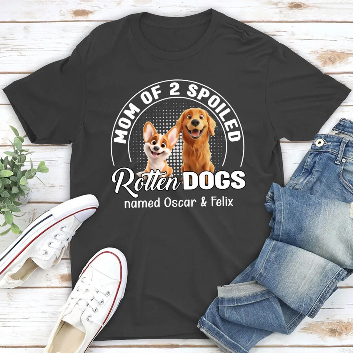 Spoiled Rotten Dog Chibi Cartoon - Personalized Pure Cotton T shirt Gift For Dad Mom