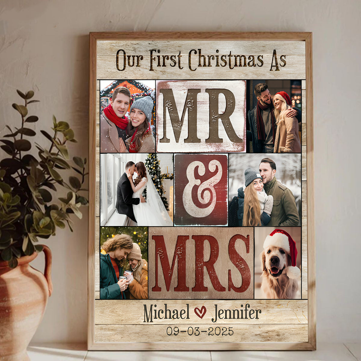 Our First Christmas - Gift For Newly Married Couple Christmas Wedding Personalized Canvas Poster