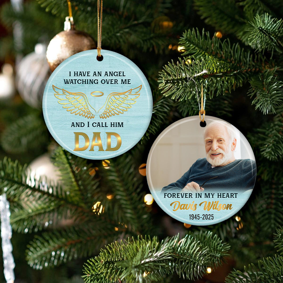 I HAVE AN ANGEL, Gifts For Loss Of Dad Personalized Ceramic Ornament