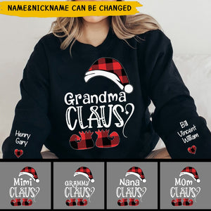 Personalized Nana Claus Christmas And Grandkids  on sleeve Sweatshirt