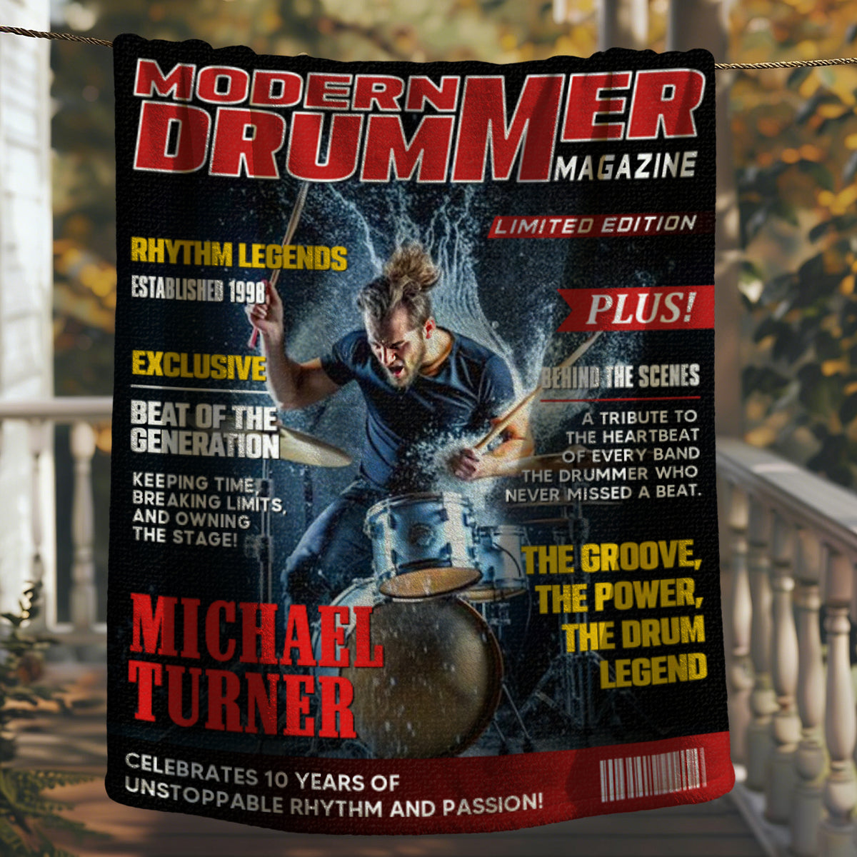 Personalized Modern Drummer Magazine Cover Blanket, Cool Gift For Music Lover, Drummer Gift
