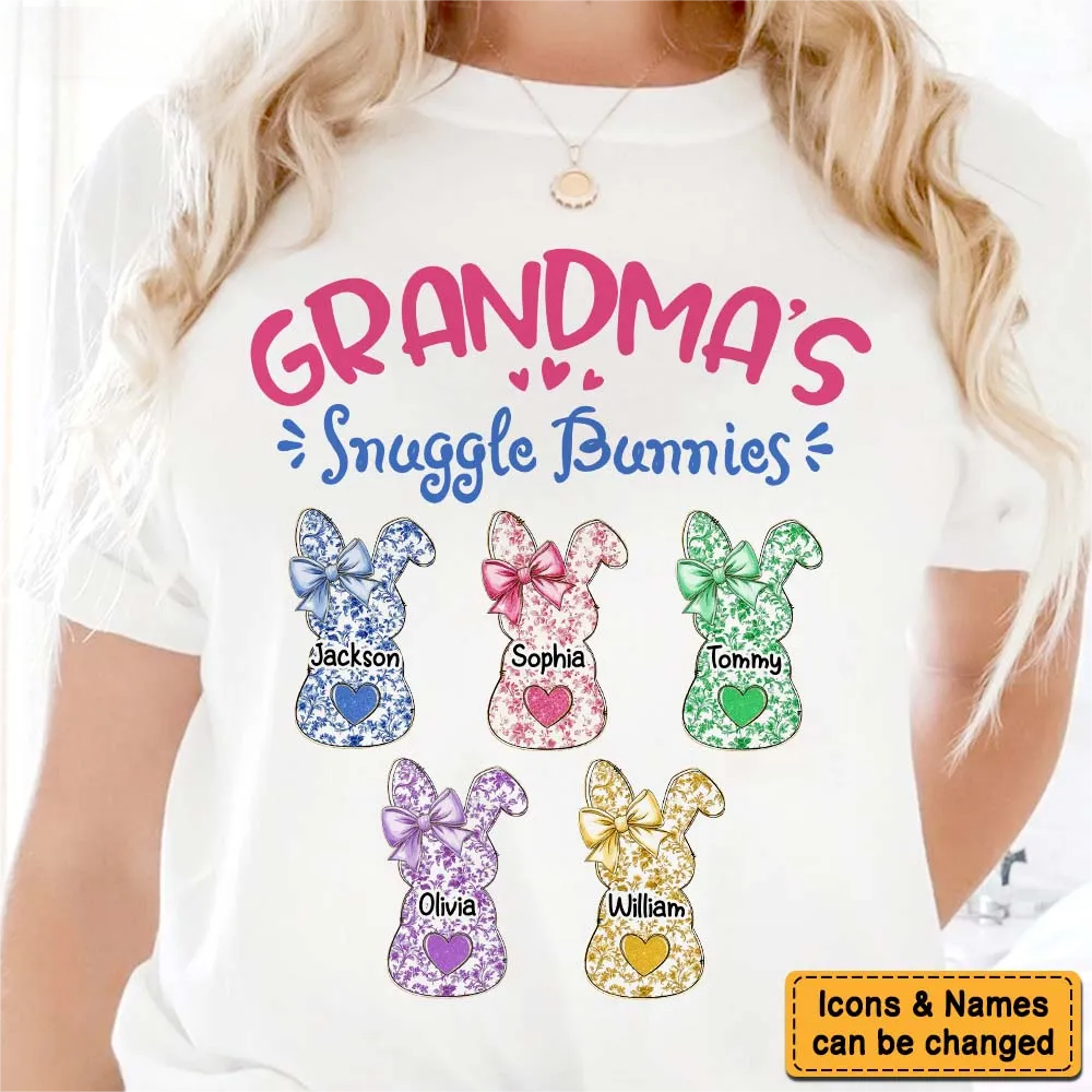 Grandmas Snuggle Bunnies Ribbon Easter Day - Personalized Pure Cotton T-Shirt