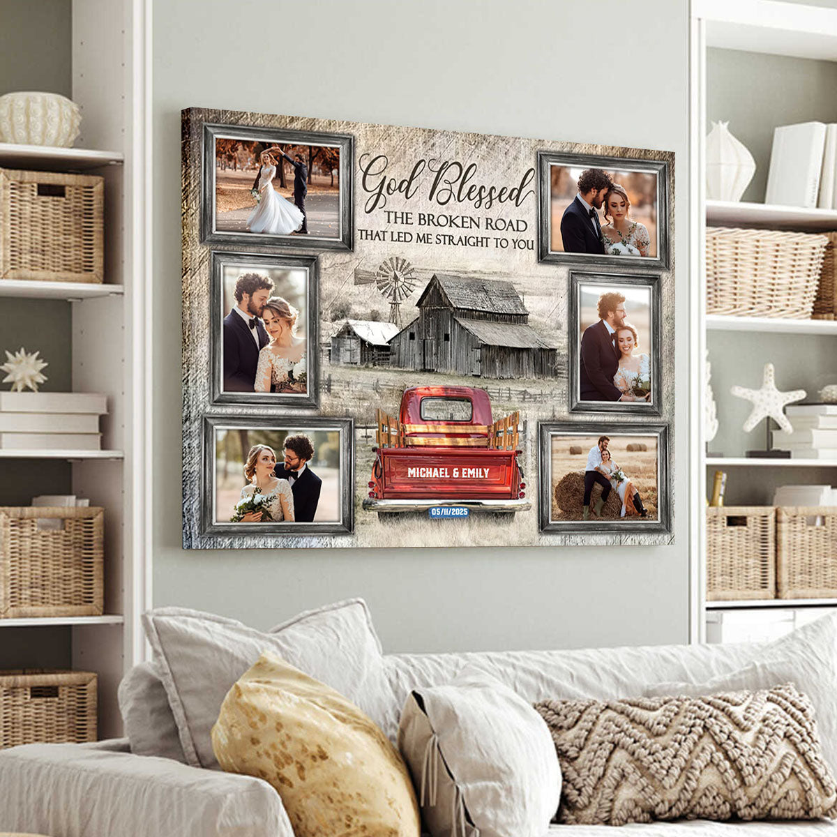 God Blessed Farmhouse Bar and Truck Photo Collage Wall Art Canvas Poster