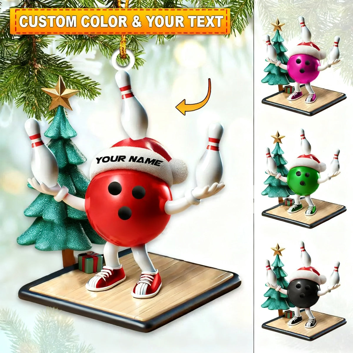 Custom Name Bowling Personalized Acrylic Ornament Bowling Lover Christmas Gift