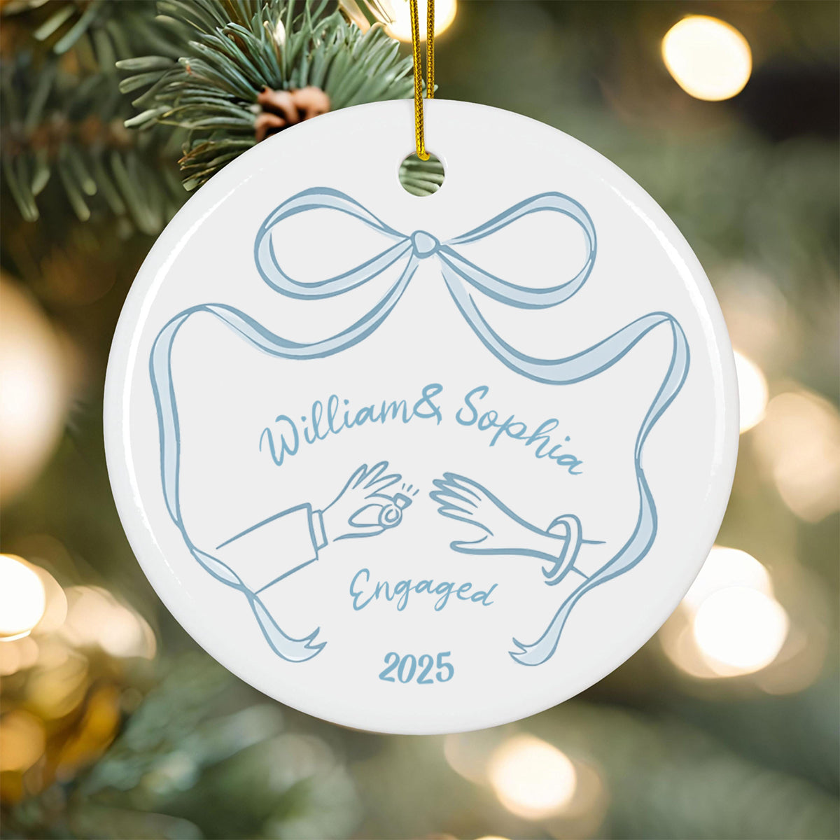 First Christmas Engaged Ornament, Personalized Engagement Gift for Couples