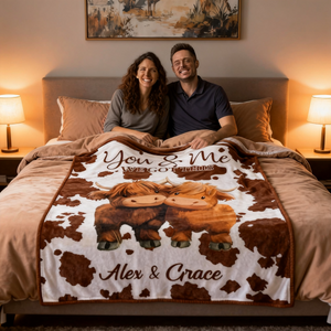 Personalized You and Me We Got This Highland Cow Couple Soft Blanket
