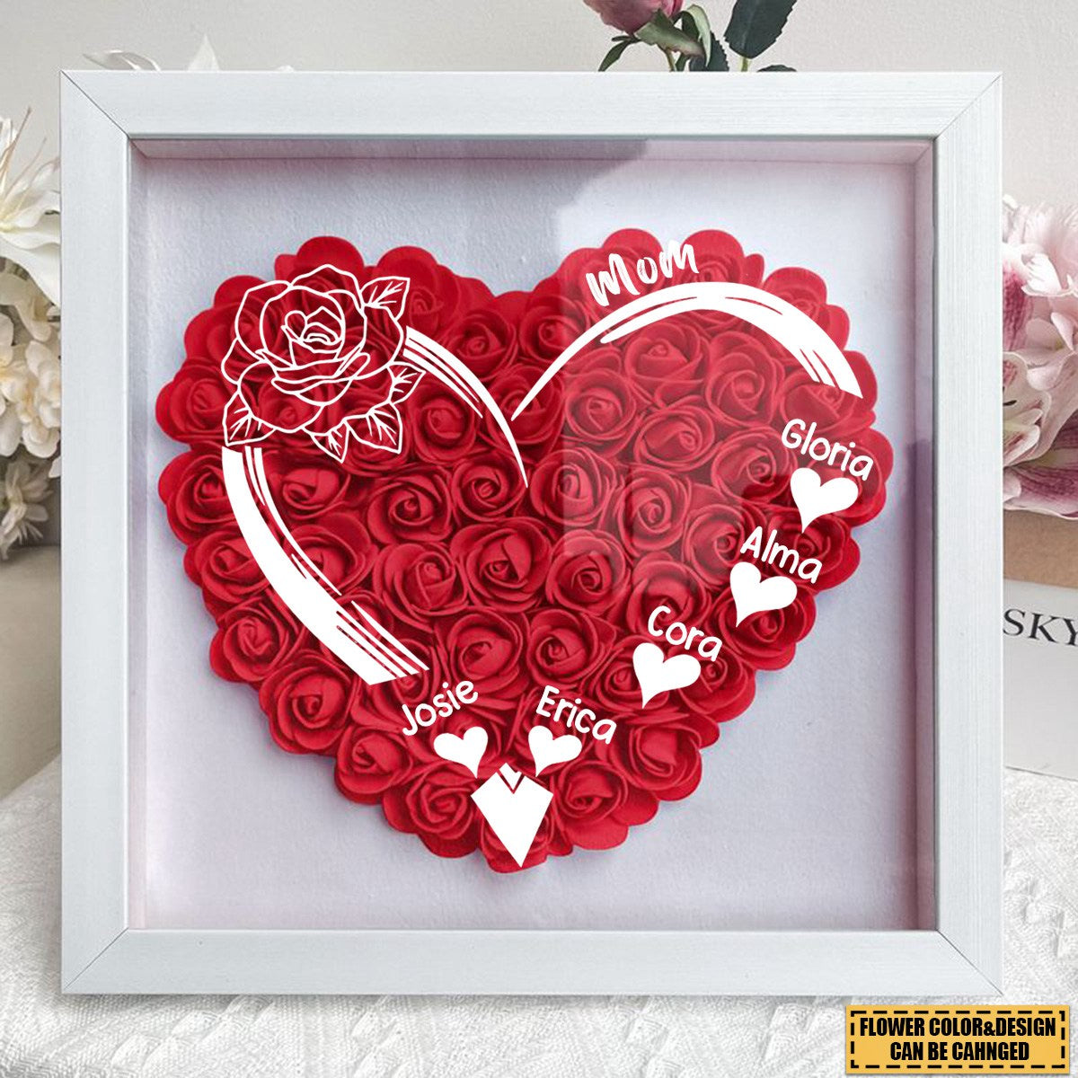 Personalized nana and grandkids heart Flower Shadow Box