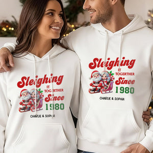 Personalized Couples Christmas Hoodie, Couple Matching,Santa and Mrs. Claus Together Since
