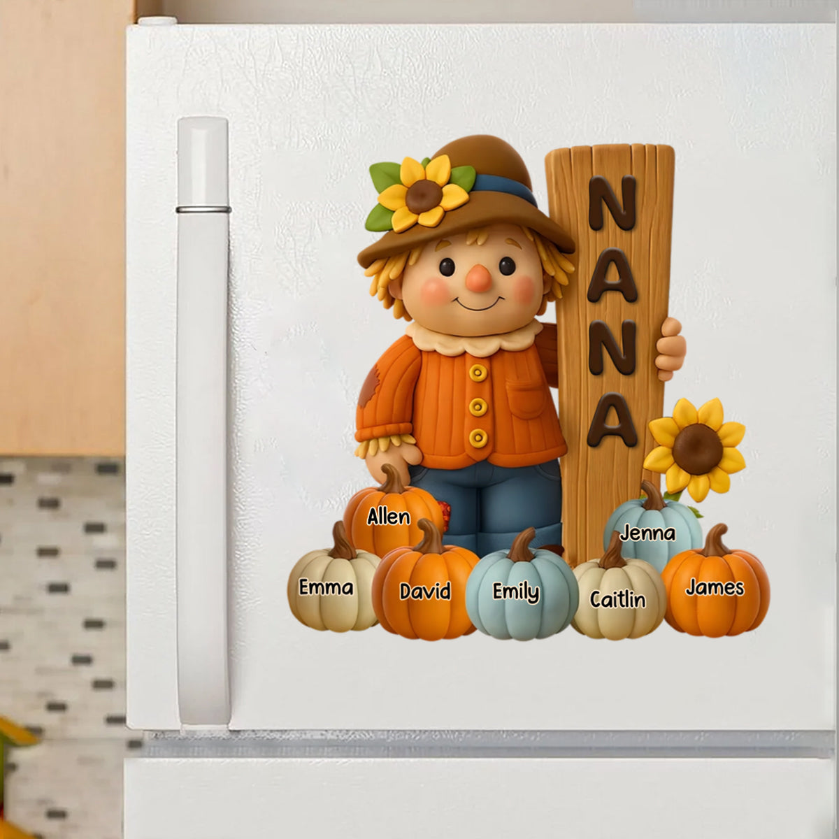 Grandma Scarecrow Standing Grandkids Pumpkins Personalized Decal