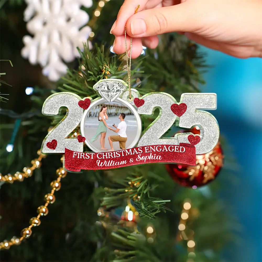 Custom Photo First Christmas As Mr. & Mrs. - Personalized Acrylic Ornament Married, Engaged Gift