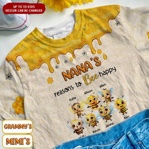 Personalized Grandma's Reasons To Bee Happy All-over Print T Shirt