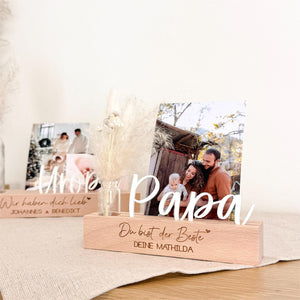 Personalized Photo Gift For Dad Names Wooden Card holder Picture ledge