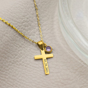 Personalized cross necklace with birthstone, confirmation gift for her