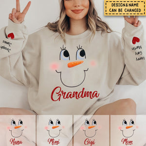 Cute Snowmy Grandma Mom Little Heart Kids Personalized Christmas Sweatshirt