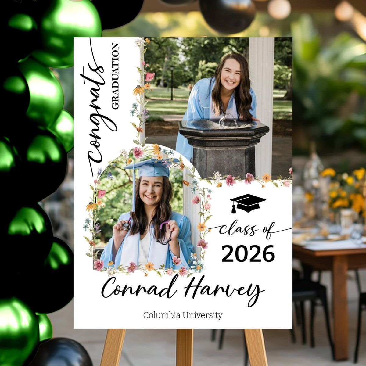 Custom Class Of 2026 Floral - Graduation Party Welcome Sign - Personalized Graduation Decoration