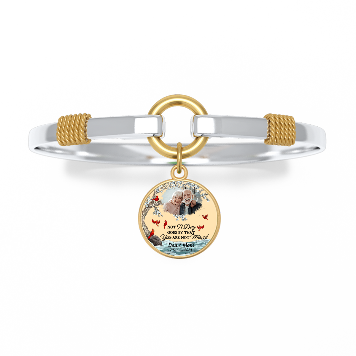 Custom Photo Memorial Cardinal Personalized Two-Tone Bracelet