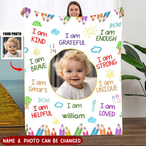 Personalized Kid Affirmations I Am Kind Smart Loved Blanket