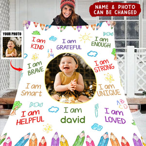 Personalized Kid Affirmations I Am Kind Smart Loved Blanket