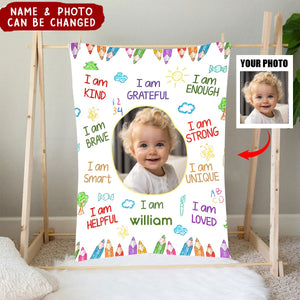 Personalized Kid Affirmations I Am Kind Smart Loved Blanket