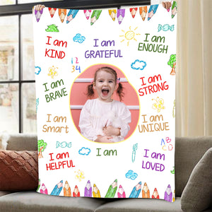 Personalized Kid Affirmations I Am Kind Smart Loved Blanket