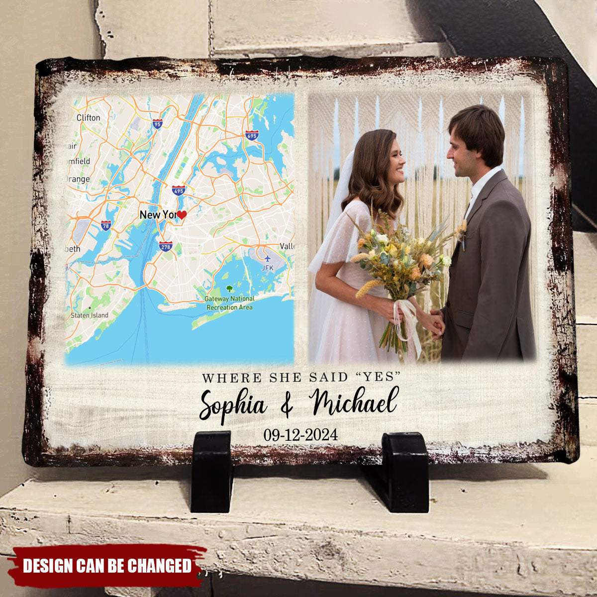 Meaningful Engagement Gift Custom Map & Photo Slate