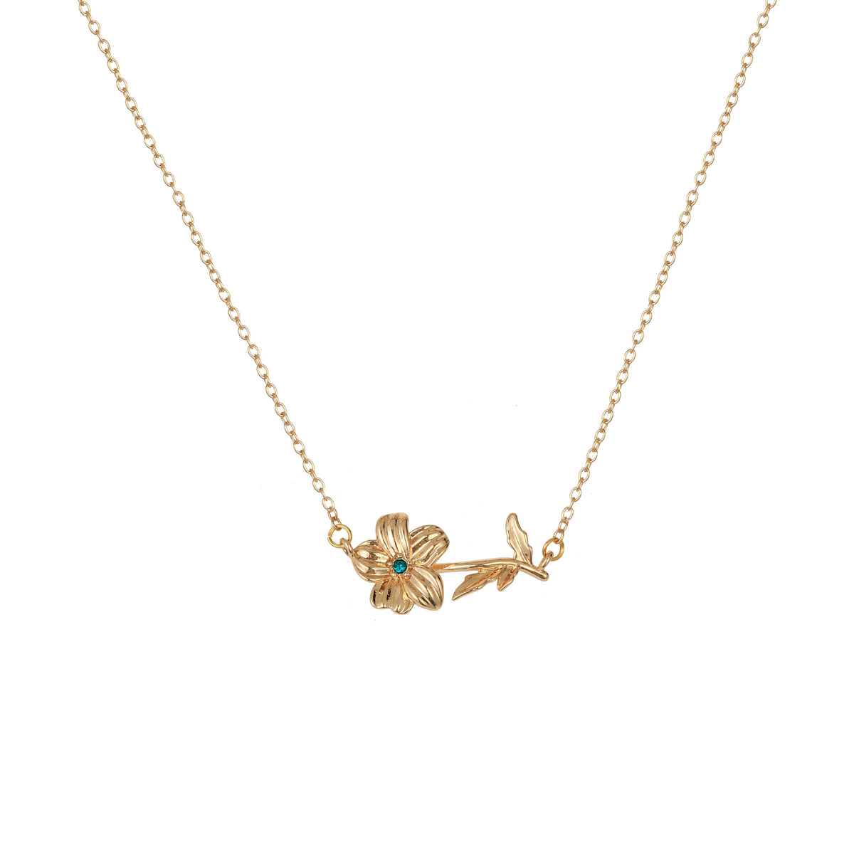 Birth Flower Necklace - Dainty Horizontal Flower Charm