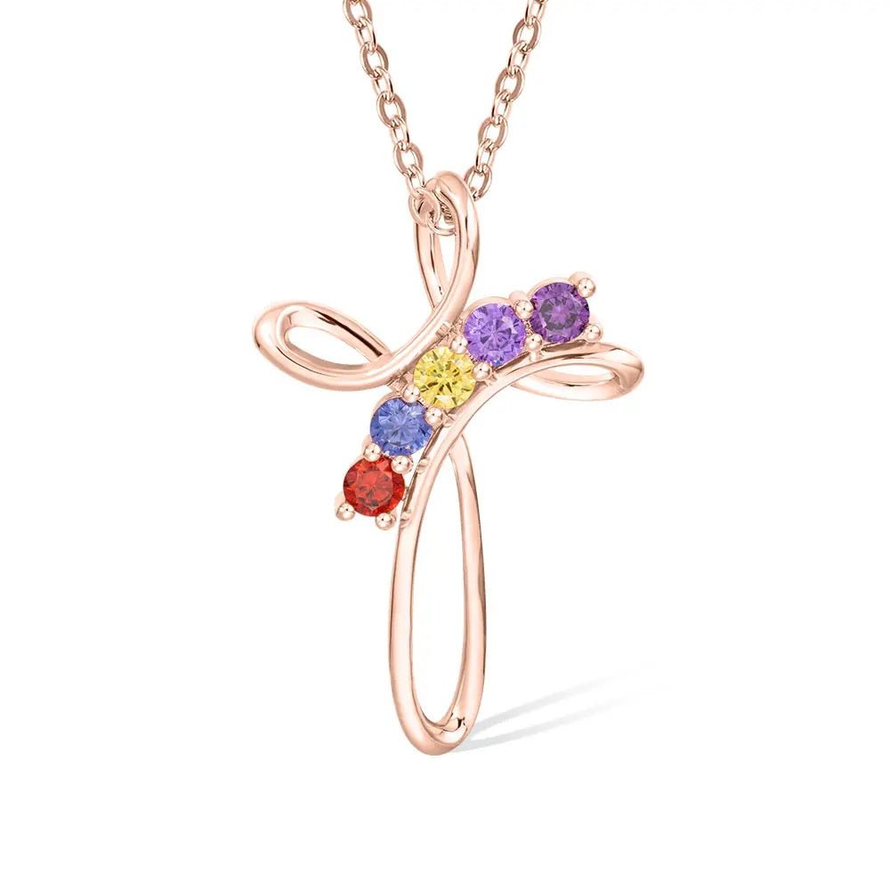 Personalized Cross Necklace with Custom Birthstones