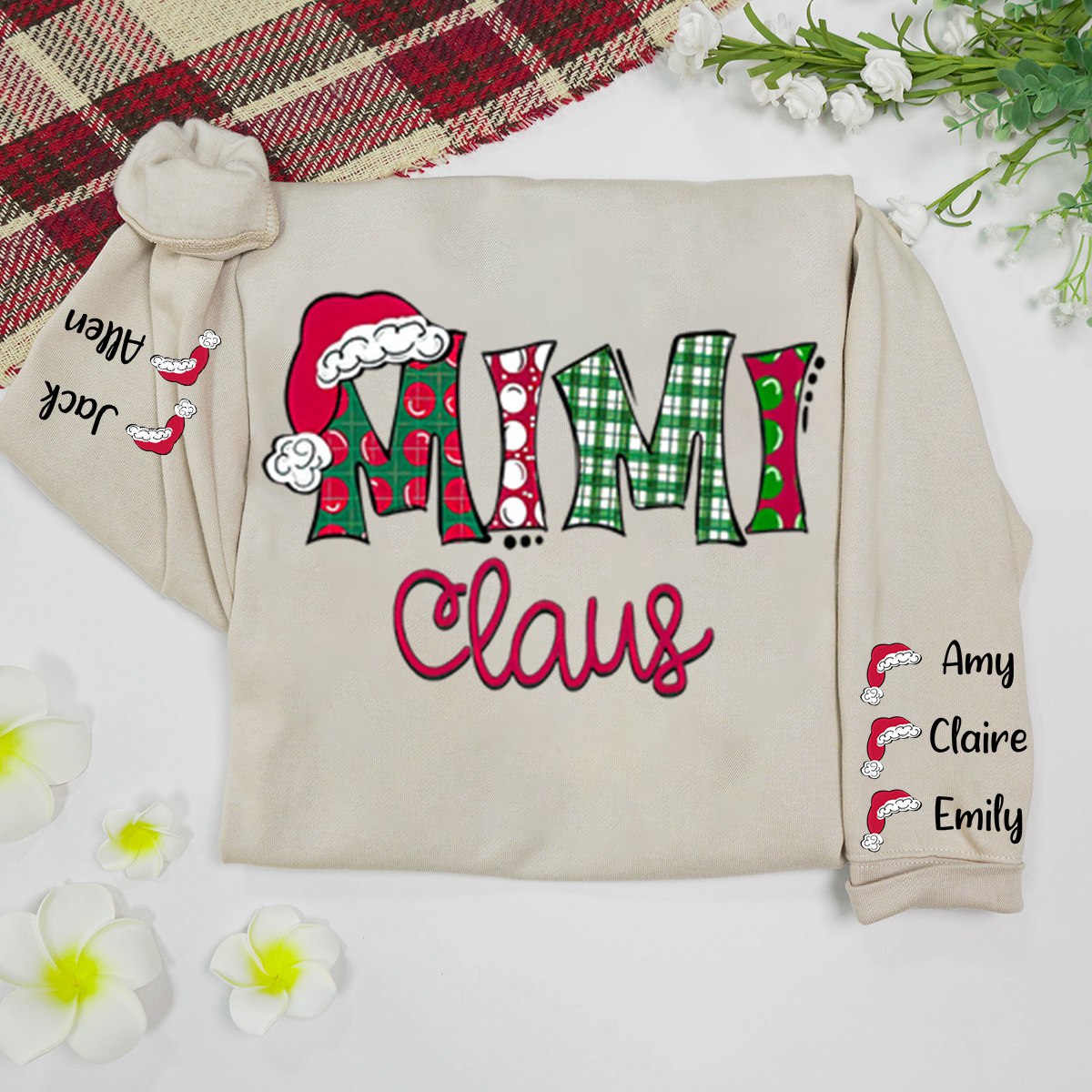 Personalized Mimi, Grandma Claus Christmas And Grandkids Sweatshirt