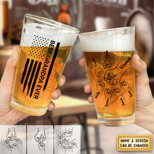 Personalized Best Dad Papa Grandpa Ever Fist Bump Outline Beer Glass
