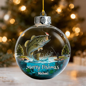 Merry Fishmas - Personalized Fishing Transparent Ornament