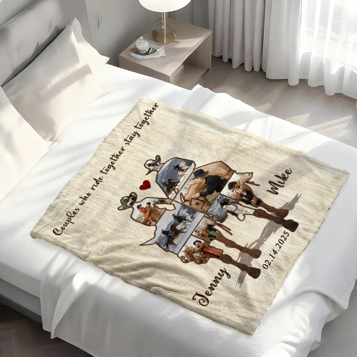Custom Couple Cowboy Photo Collage Blanket , Personalized Couple Horse Riding Gift, Riding Partners Horse Riding Gifts