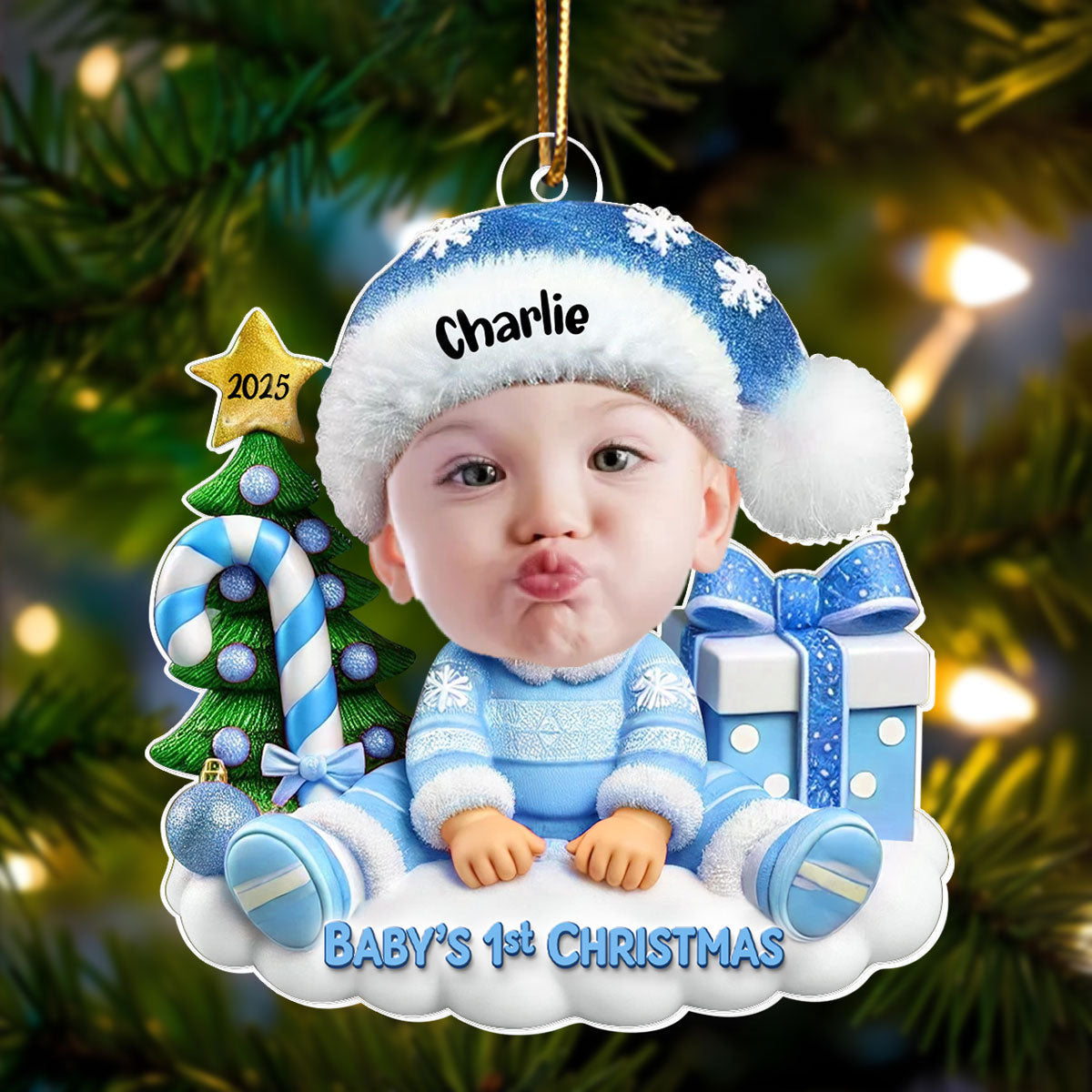 Cute Baby Sitting Personalized  Acrylic Ornament, Christmas Keepsake for Baby, New Mom, New Dad