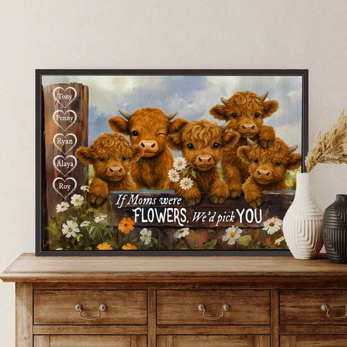 We'd Pick You Highland Cow Custom Canvas