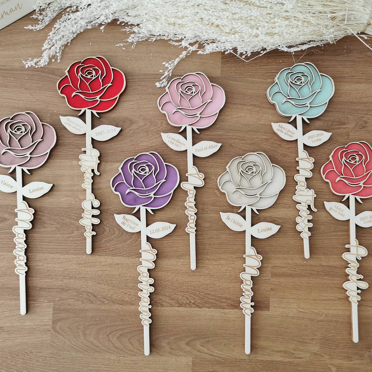 Personalized Double layer Eternal Wooden Flowers For Family
