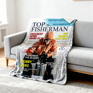 Personalized Ice Fishing Magazine Cover Blanket  Fishing Gifts for Men, Fishing Gifts for Him, Fishing Lover Gift