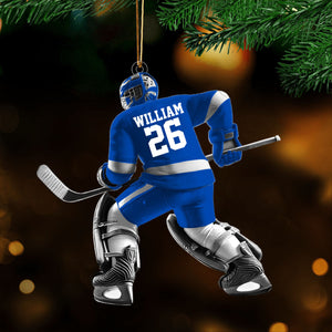 Hockey Player Christmas Ornament, Personalized Ornament