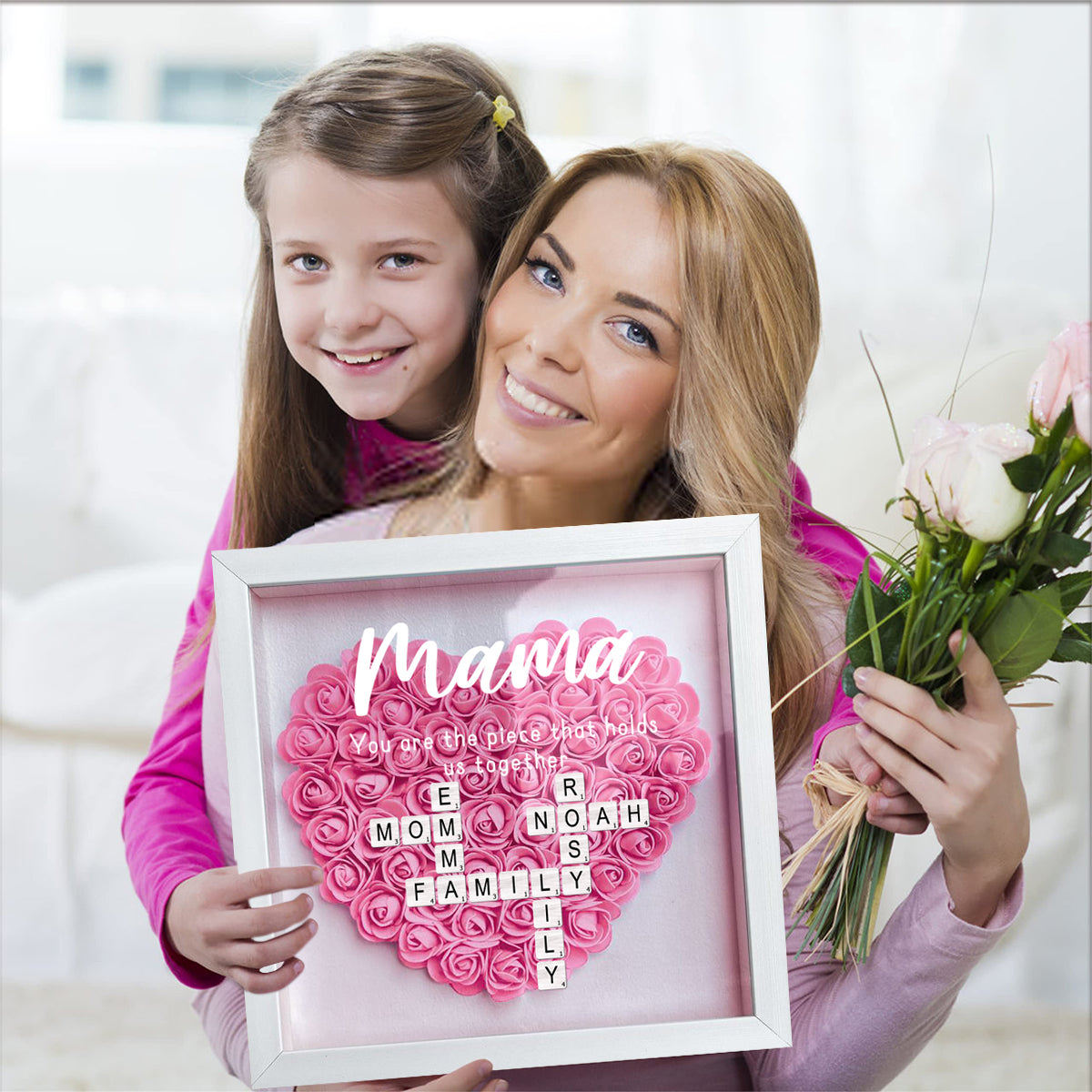 You Are The Piece That Holds Us Together - Personalized Flower Shadow Box With LED Light