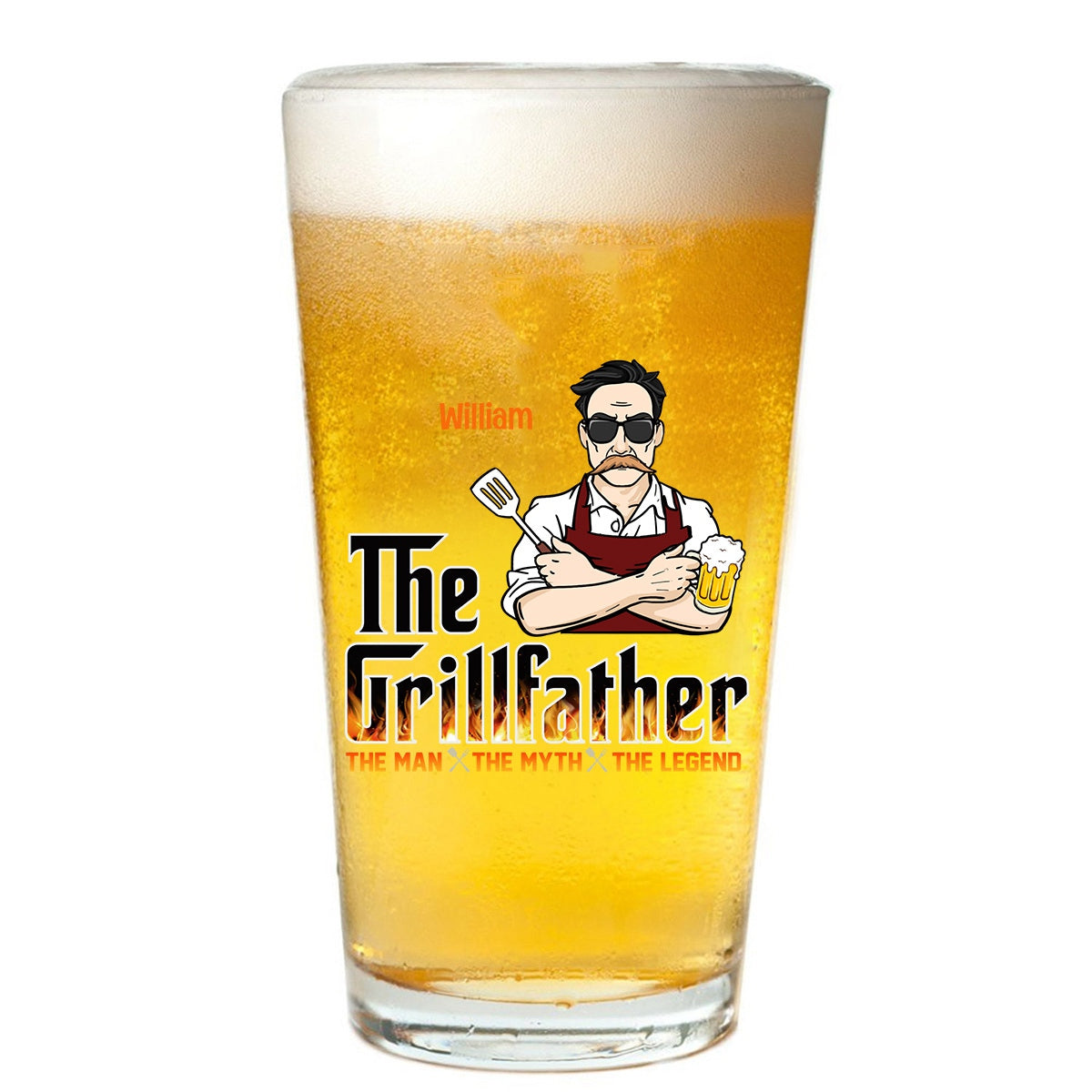 Personalized The Grillfather, The Real Master Family Beer Glass
